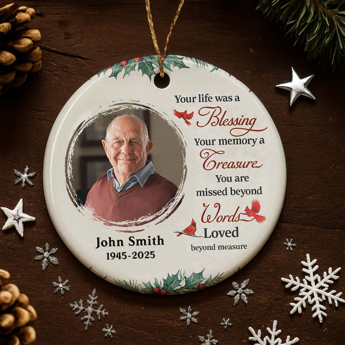 Your Life Was a Blessing Memorial Ornament With Cardinal Bird