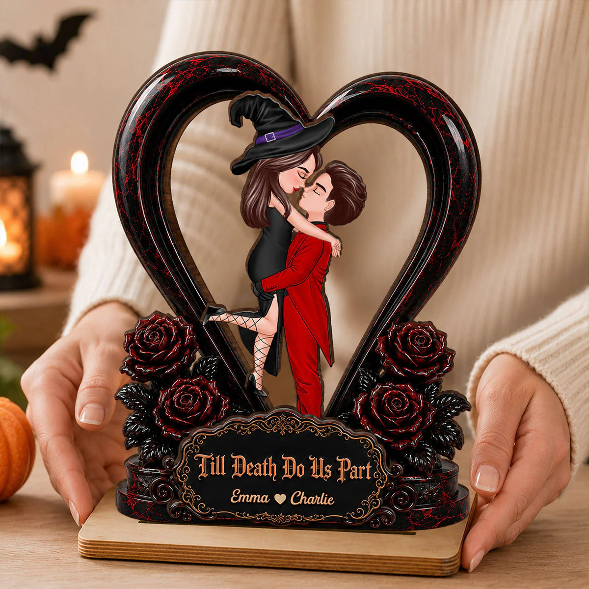 Personalized Halloween Couple Plaque for Wife with personalized design details for meaningful gifting image 6