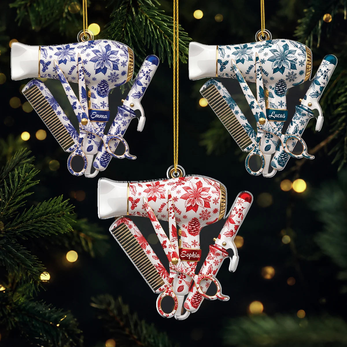Floral Hair Stylist Tools Personalized Acrylic Ornament - Christmas Gift for Hairstylists