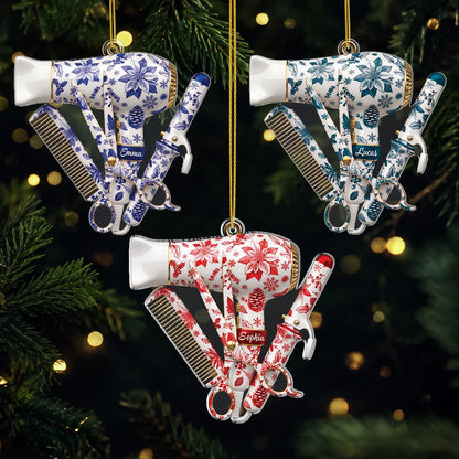 Floral Hair Stylist Tools Personalized Acrylic Ornament - Christmas Gift for Hairstylists