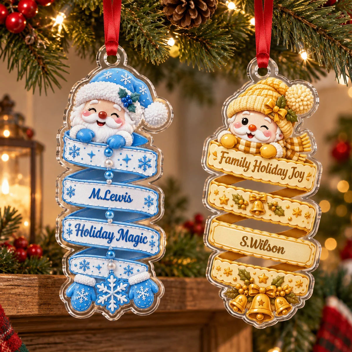 Merry Christmas Custom Santa Acrylic Ornament - Personalized Holiday Tree Keepsake Gift for Family and Kids