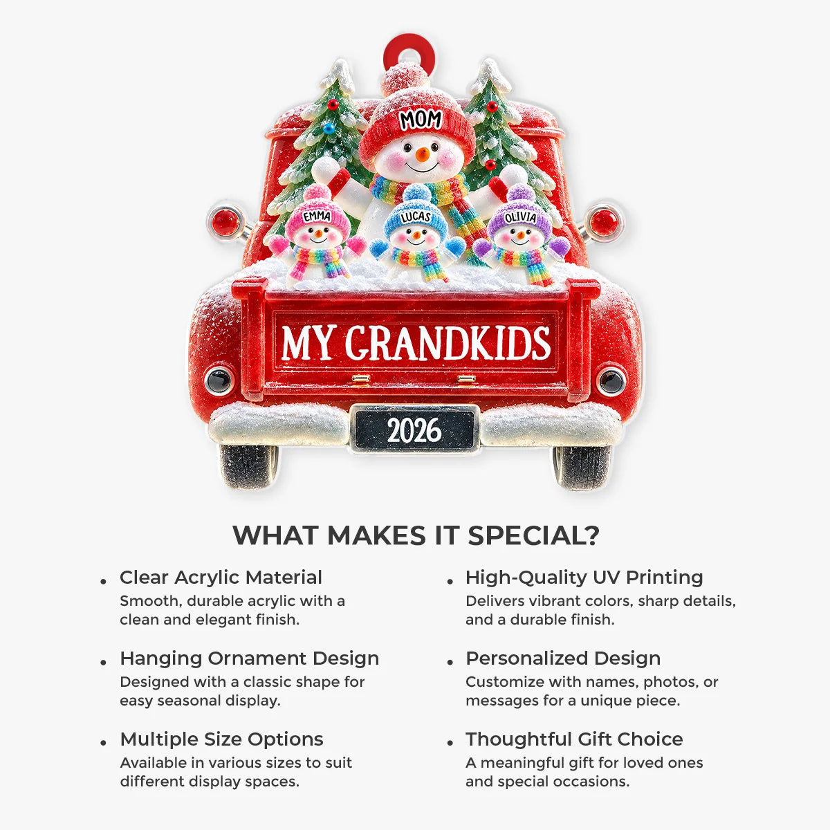 My Grandkids Red Truck Personalized Acrylic Ornament - Christmas Gift for Mom & Grandma