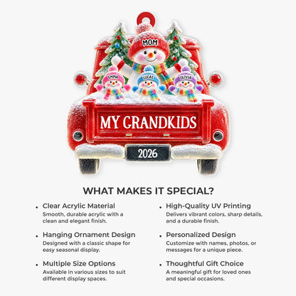 My Grandkids Red Truck Personalized Acrylic Ornament - Christmas Gift for Mom & Grandma