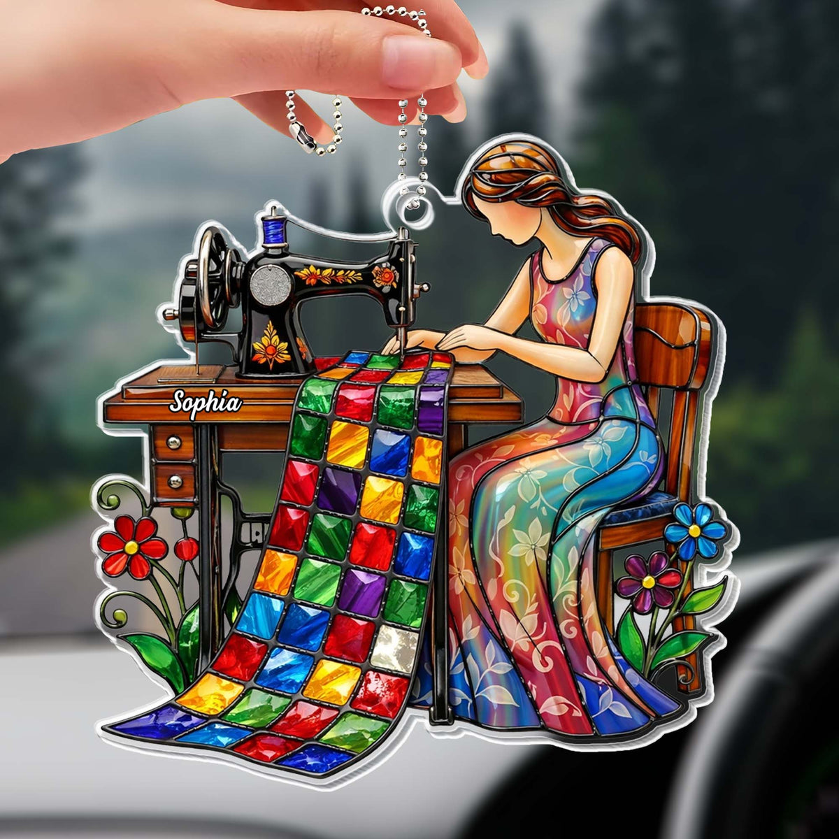 Colorful Quilt and Vintage Sewing Machine Design