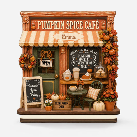 “Pumpkin Spice Cafe” Custom Wooden Plaque - Personalized Fall Decor Gift for Coffee Lover