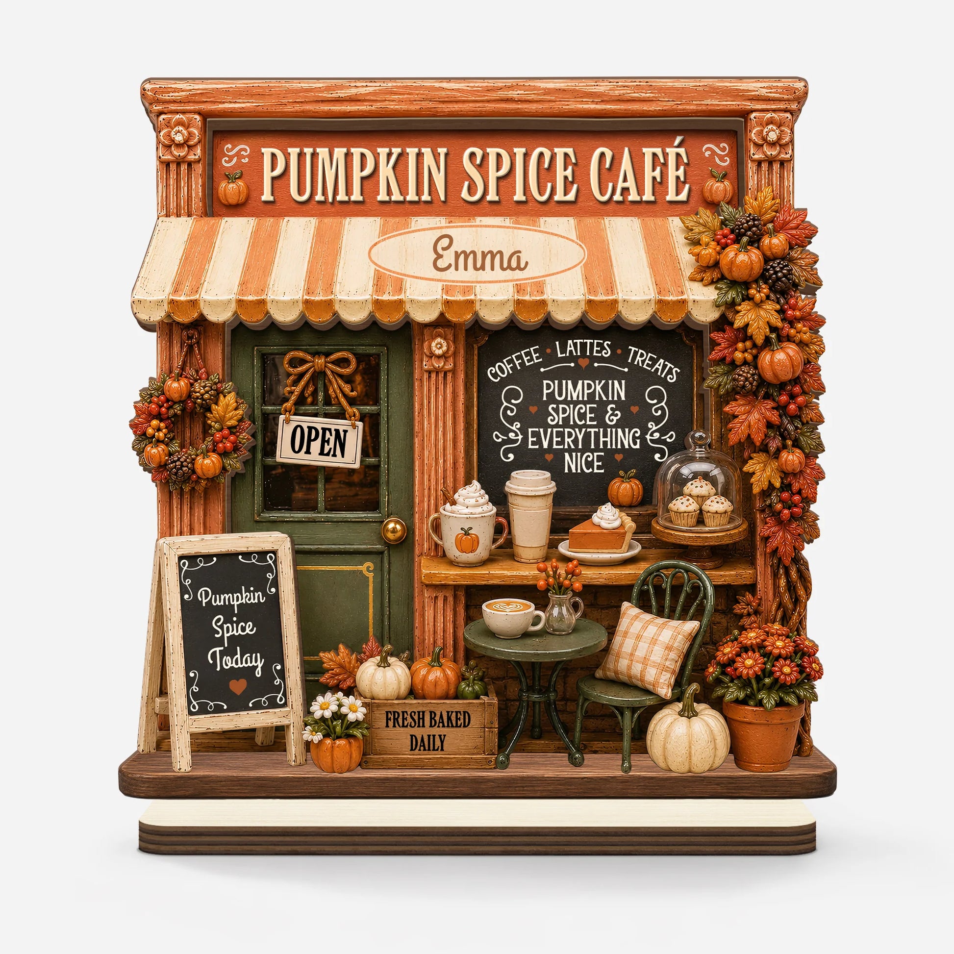 “Pumpkin Spice Cafe” Custom Wooden Plaque - Personalized Fall Decor Gift for Coffee Lover