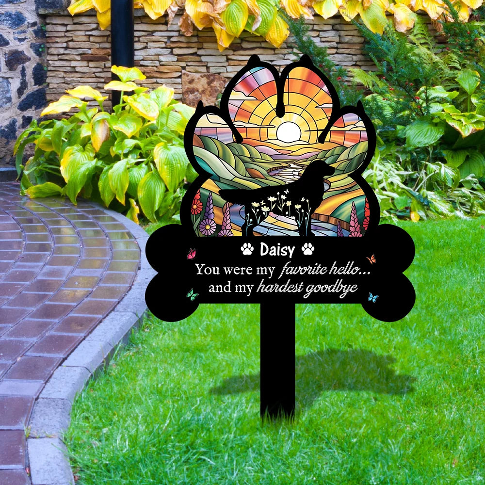 Paw Prints Forever on Our Hearts - Personalized Garden Stake Pet Memorial Gift