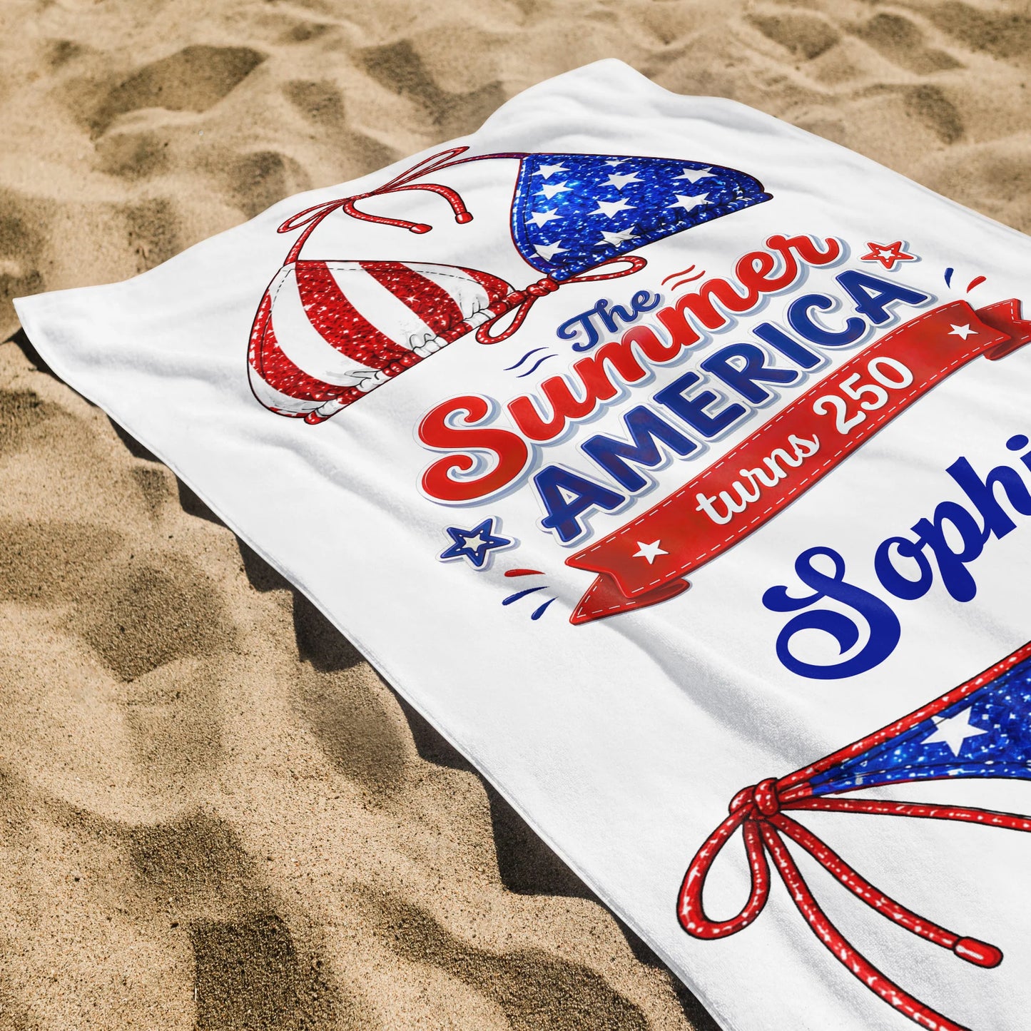 Personalized USA bikini beach towel with stars and stripes design for patriotic summer vacation gifts image 6