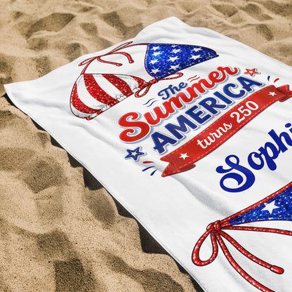 Personalized USA bikini beach towel with stars and stripes design for patriotic summer vacation gifts image 6