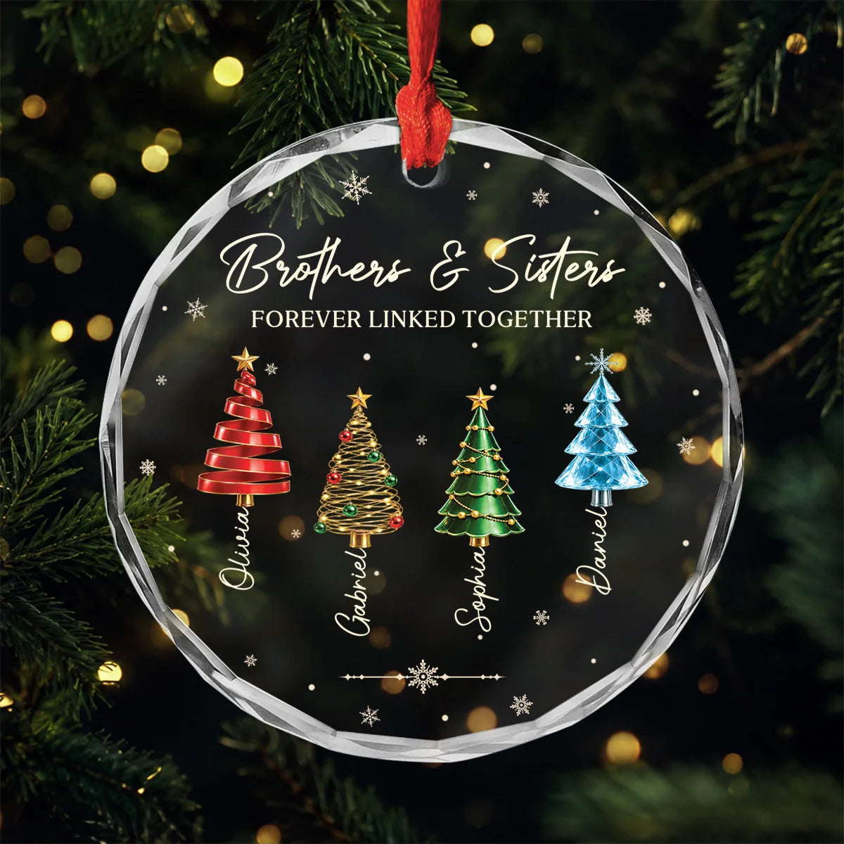 Brothers & Sisters Forever Linked Together Glass Ornament - Personalized Family Keepsake Christmas Gift