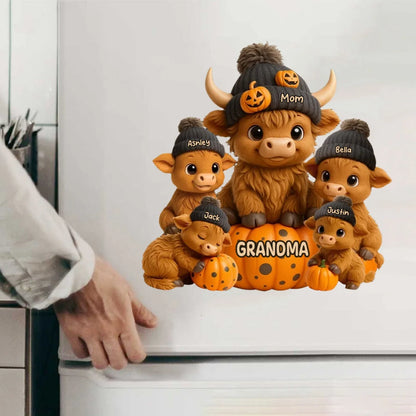Mama Cow Personalized Decal - Custom Halloween Highland Cow Sticker for Grandma Mom Gift