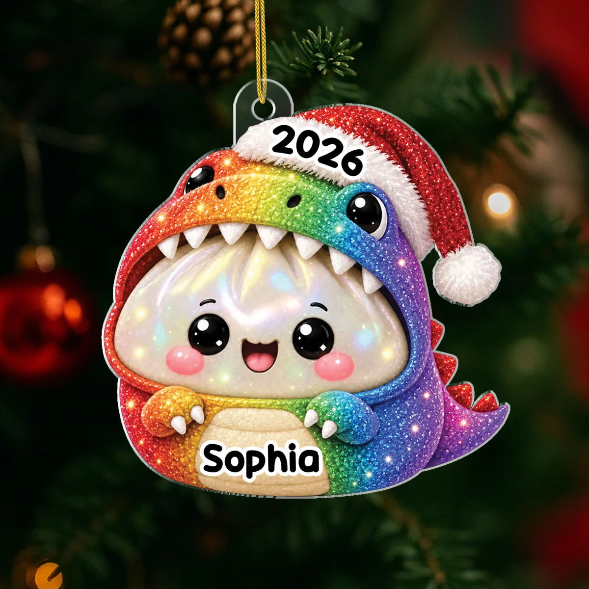 Cute Dinosaur Baozi Dumpling with Custom Name - Personalized Christmas Ornament for Kids and Family