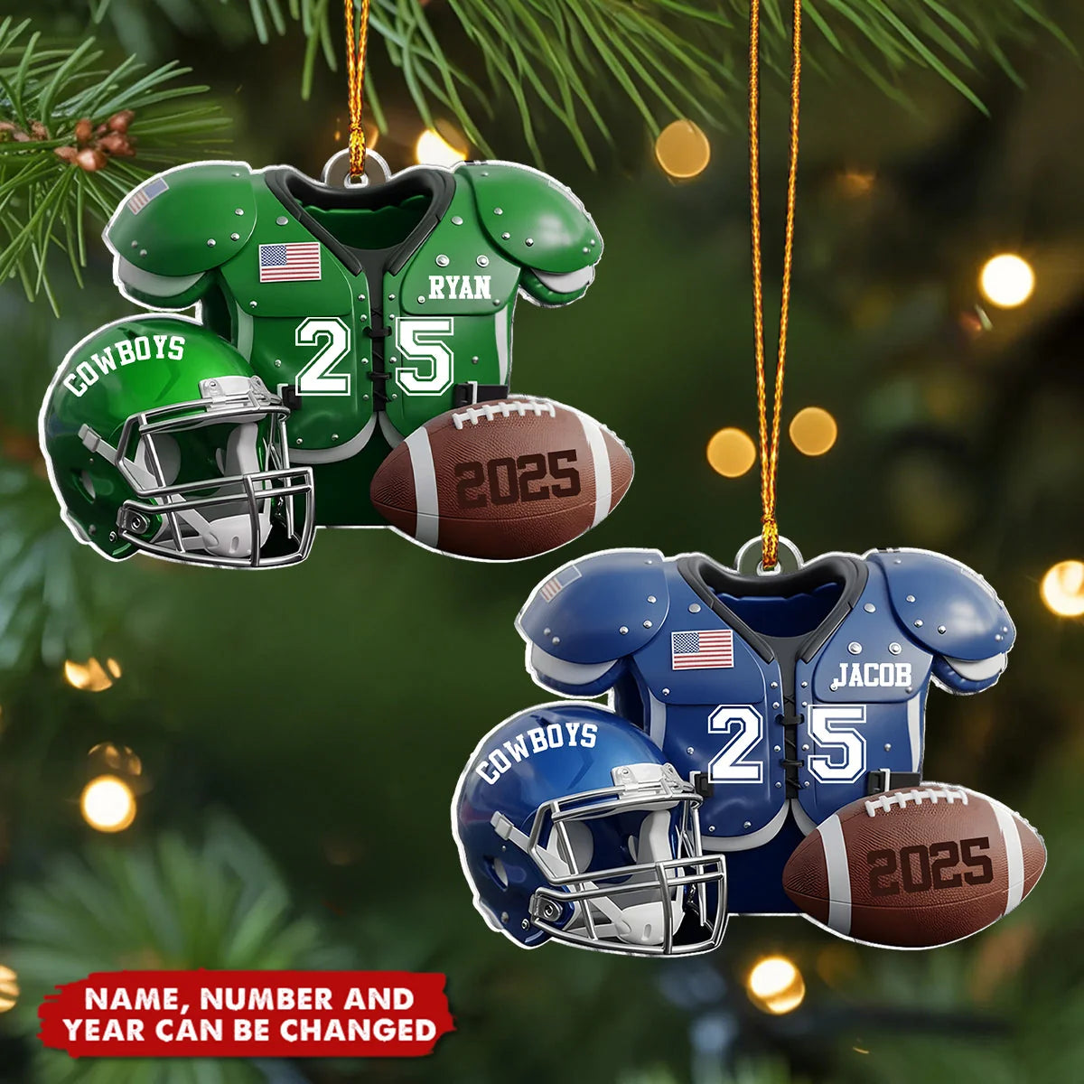 Custom Football Jersey & Helmet Acrylic Ornament - Personalized Christmas Keepsake