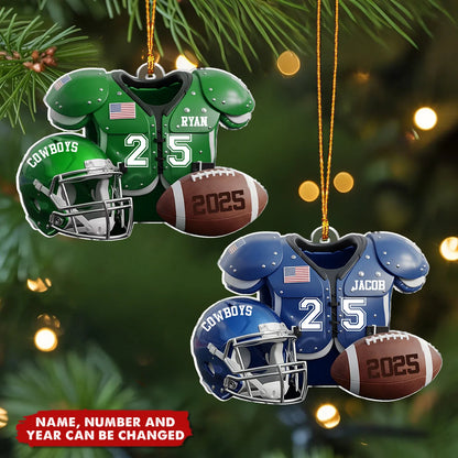 Custom Football Jersey & Helmet Acrylic Ornament - Personalized Christmas Keepsake