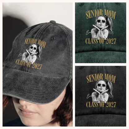 Senior Mom, Class of 2027 – Personalized Photo Baseball Cap, Mom Graduation Gift