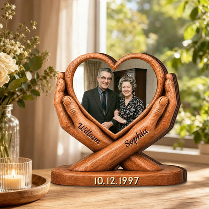 Personalized Heart Couple Photo Wooden Block - Custom Anniversary Wedding Gift for Husband And Wife