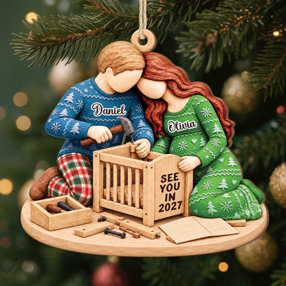 See You In 2027 Personalized Wooden Ornament for Expecting Couples - Custom Pregnancy Keepsake