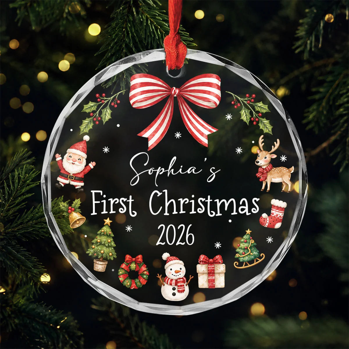 "Baby's First Christmas" Personalized Glass Ornament - Custom Holiday Keepsake for Son & Daughter