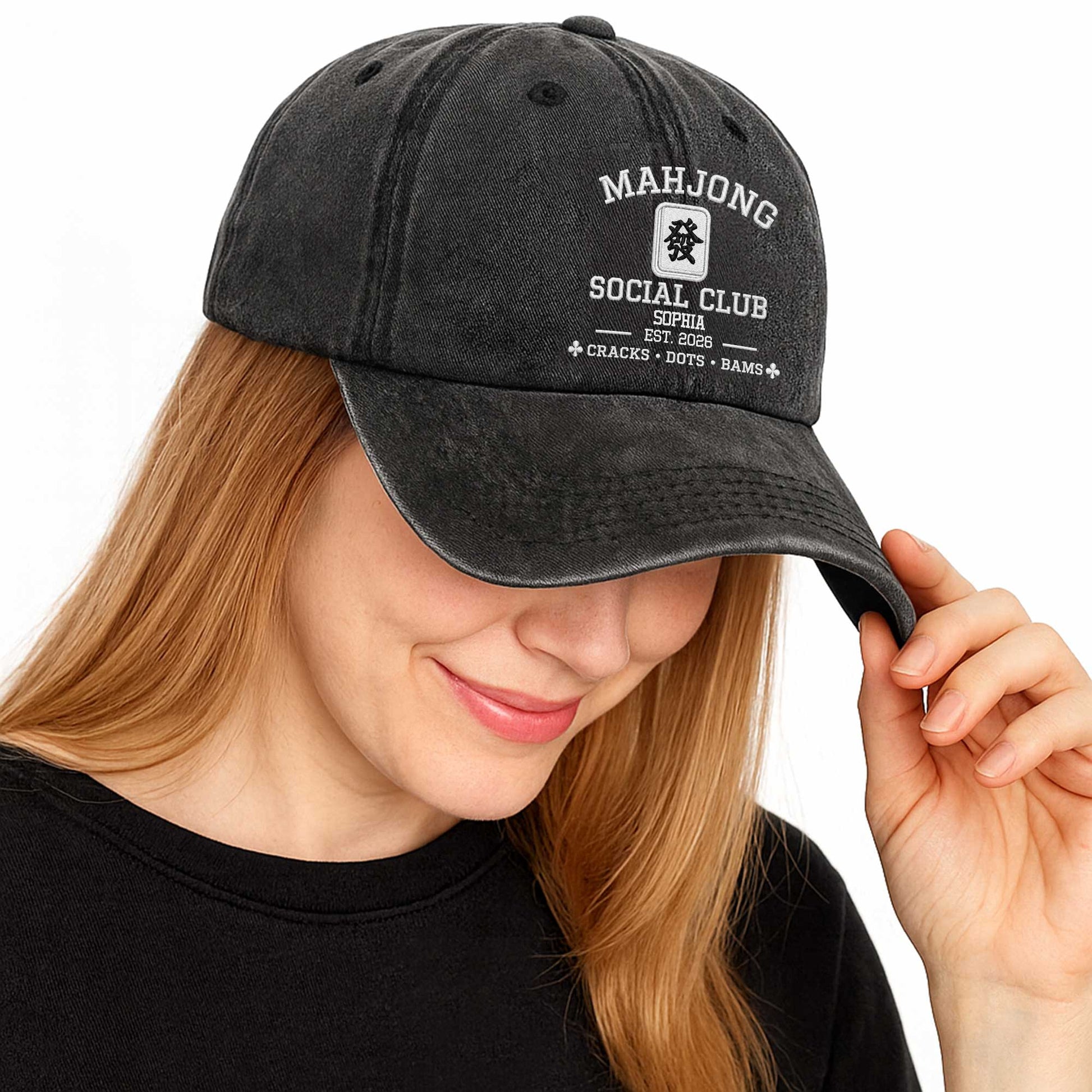 Custom Mahjong Social Club Hat for Mom with personalized design details for meaningful gifting image 6