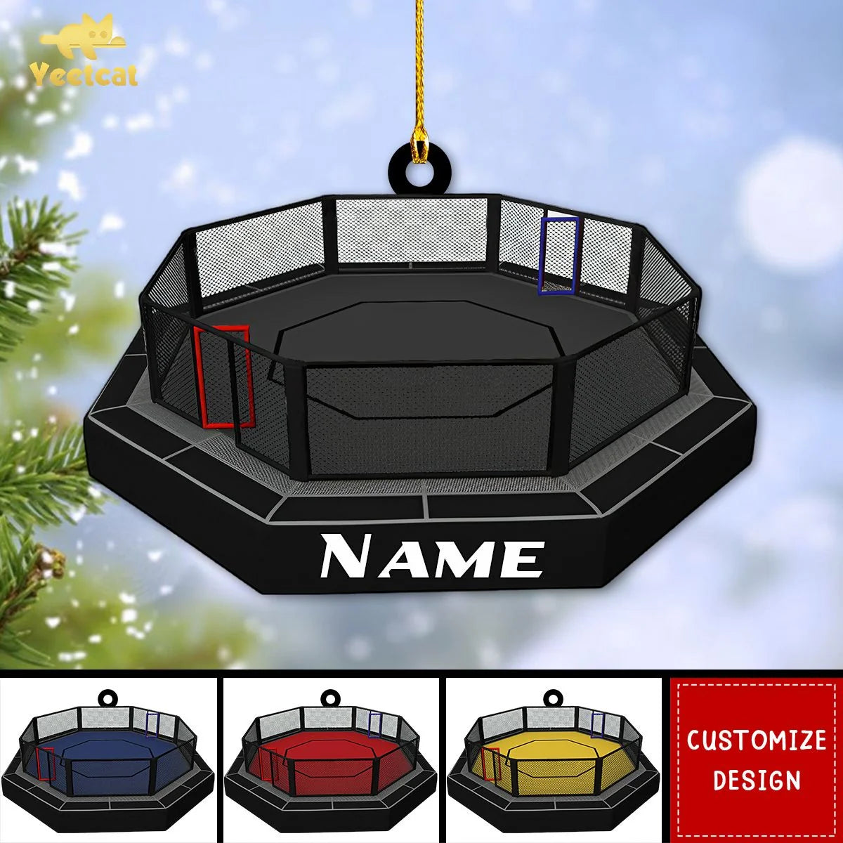 Personalized MMA Cage Acrylic Ornament - Custom Fighter Name Keepsake Gift for Christmas