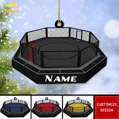 Personalized MMA Cage Acrylic Ornament - Custom Fighter Name Keepsake Gift for Christmas