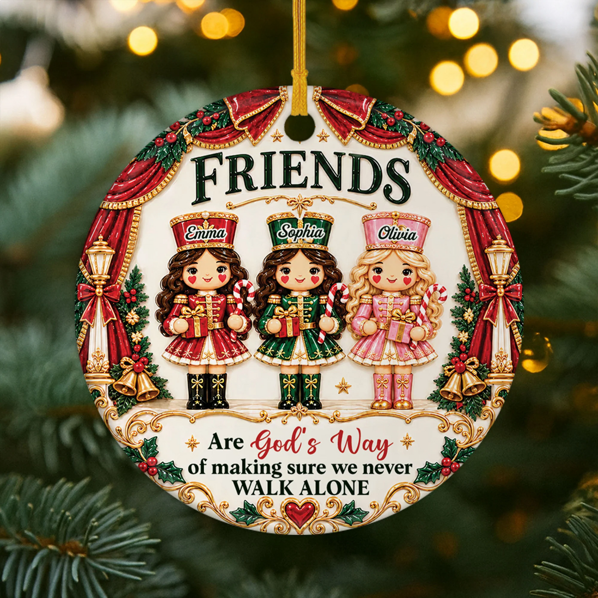 Friends Are God's Way Never Walk Alone - Personalized Ceramic Ornament for Best Friends Christmas Keepsake