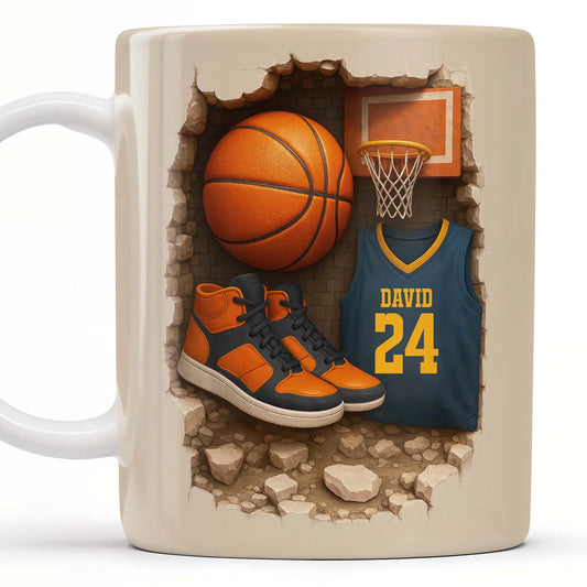 Personalized basketball mug featuring custom jersey sneakers design - unique gift for basketball lovers
