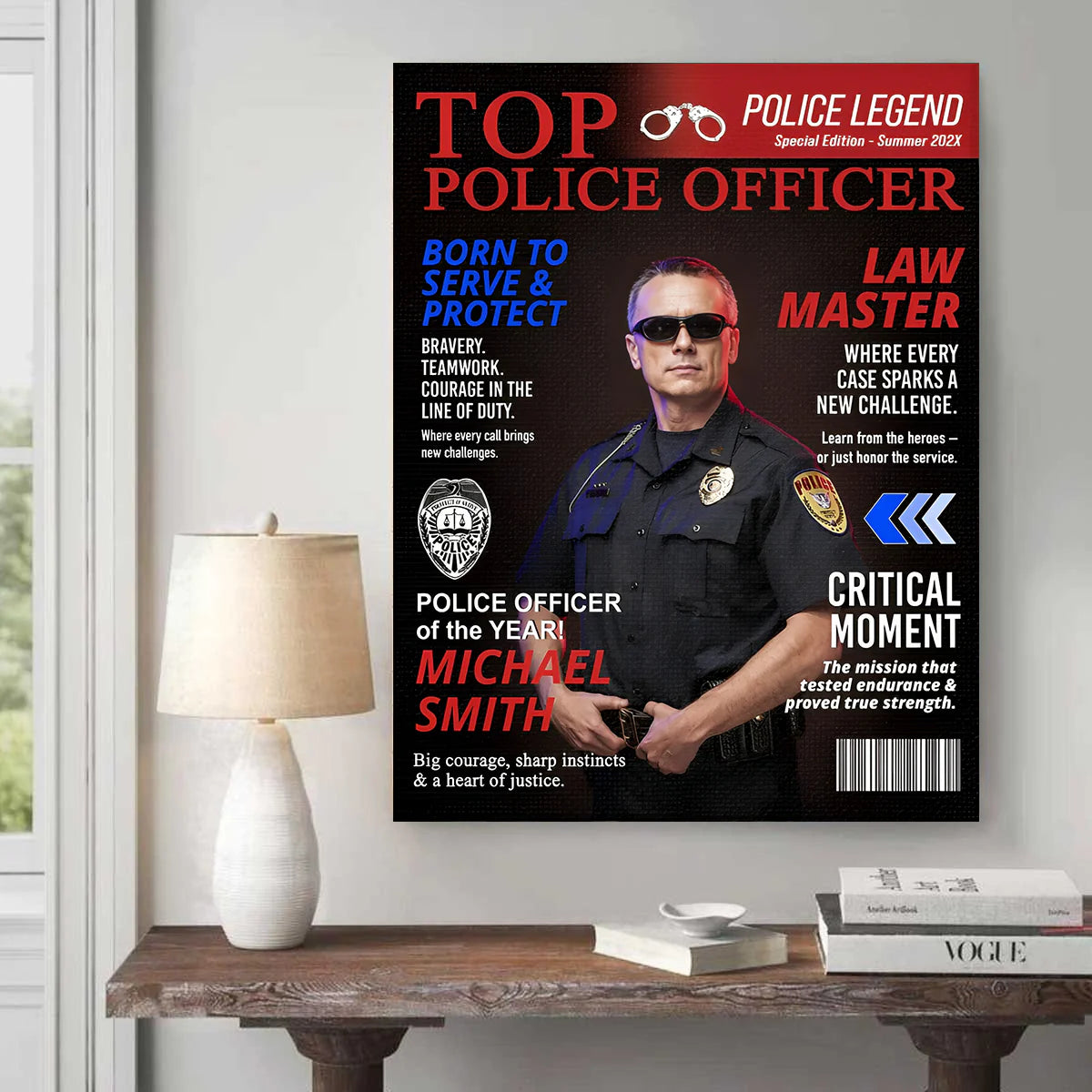 Custom Police Officer Magazine Canvas personalization view for Husband