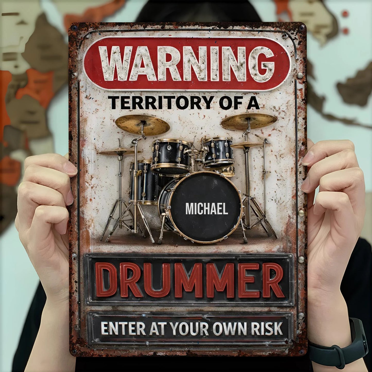 Personalized Drummer Metal Sign personalization view for Dad