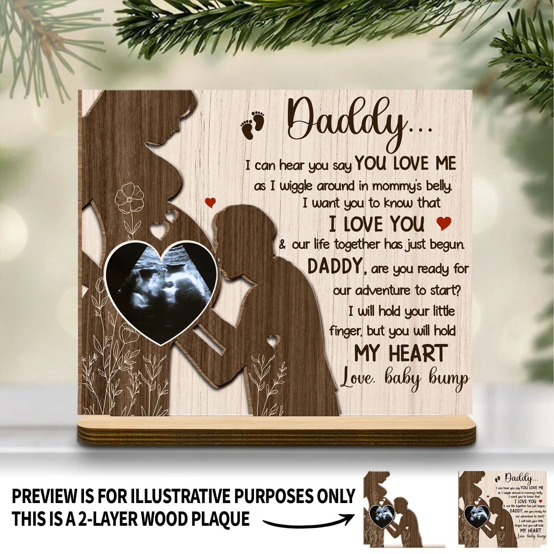 Custom Baby Bump Ultrasound Wood Plaque for Dad with personalized design details for meaningful gifting image 7