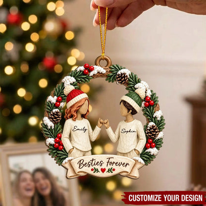 Besties Forever Pinky Promise Personalized Wooden Ornament - Christmas Gift for Best Friends