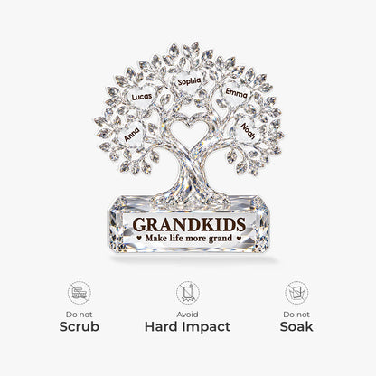 Grandkids Make Life More Grand - Personalized Family Tree Acrylic Plaque Keepsake for Grandma