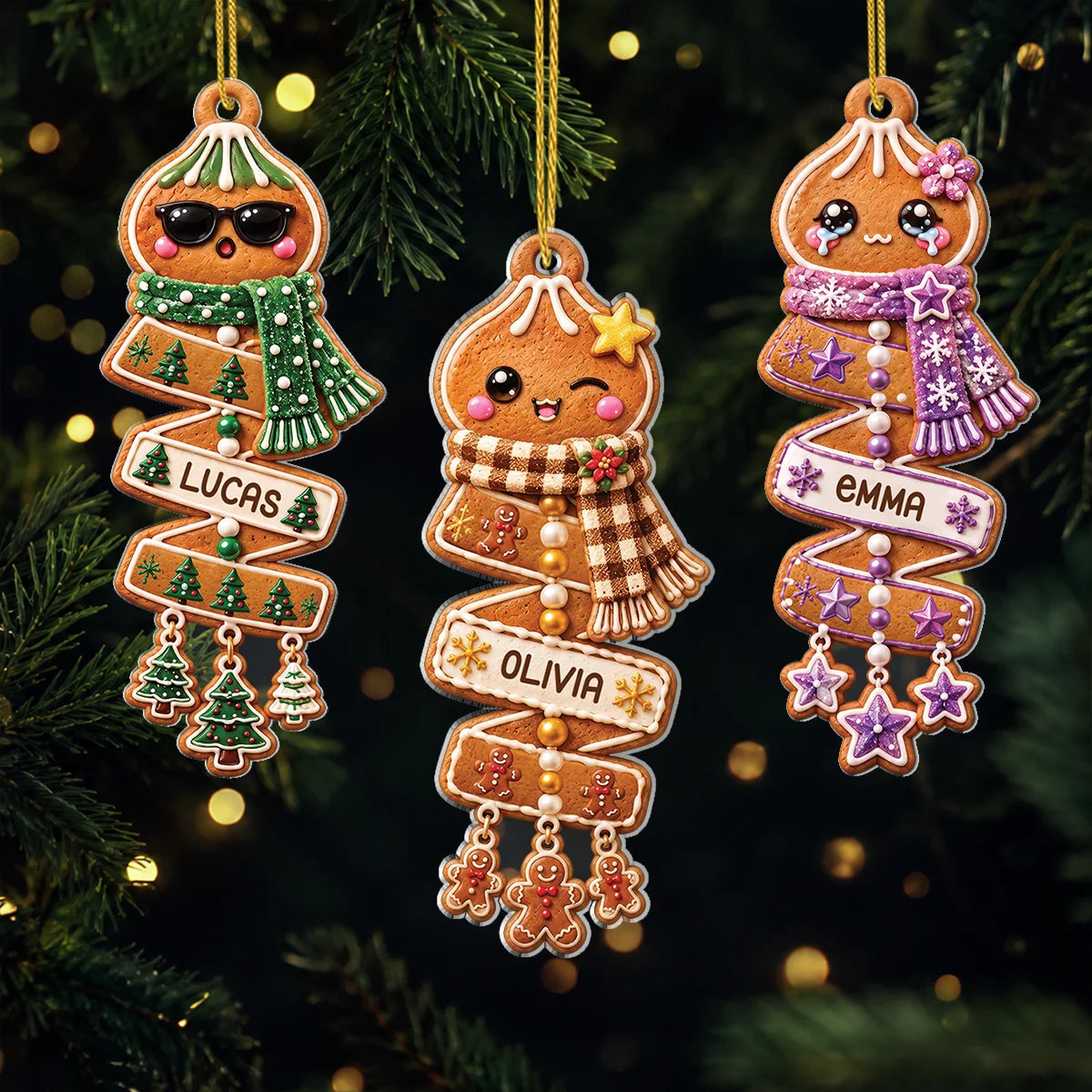 Personalized Gingerbread Dumpling Acrylic Ornament with Kid's Name - Christmas Keepsake Gift for Him/Her