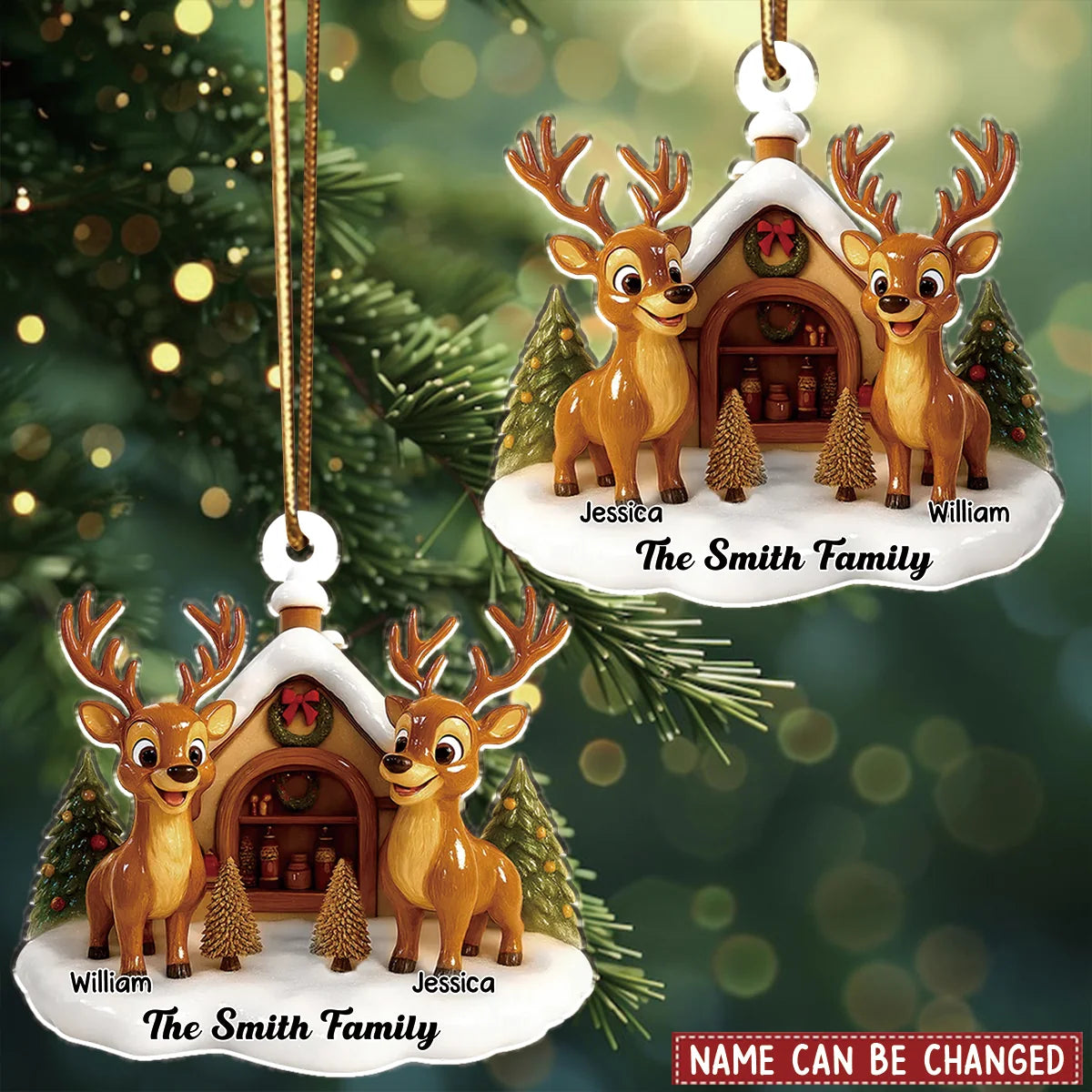 Custom Reindeer Family Christmas Acrylic Ornament - Personalized Holiday Keepsake Gift