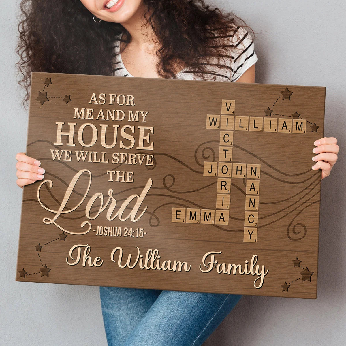 As For Me And My House We Will Serve The Lord - Personalized Crossword Canvas / Poster Housewarming Gift for Family