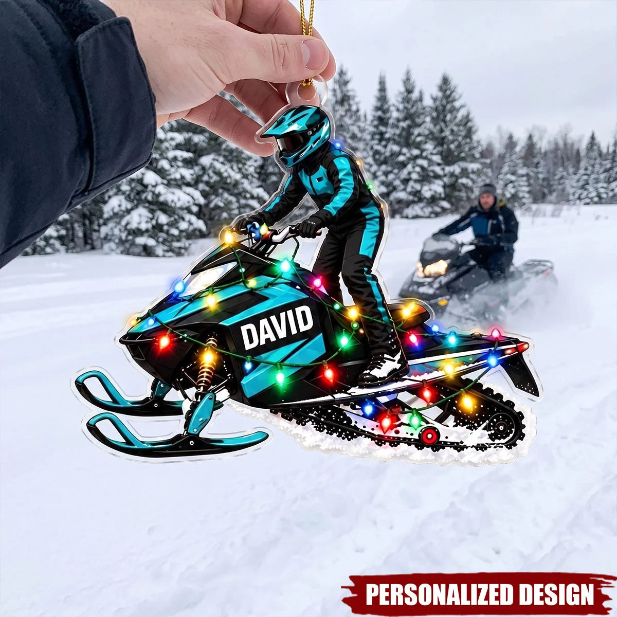 Custom Snowmobile Rider Christmas Ornament - Personalized Name Winter Sports Acrylic Keepsake