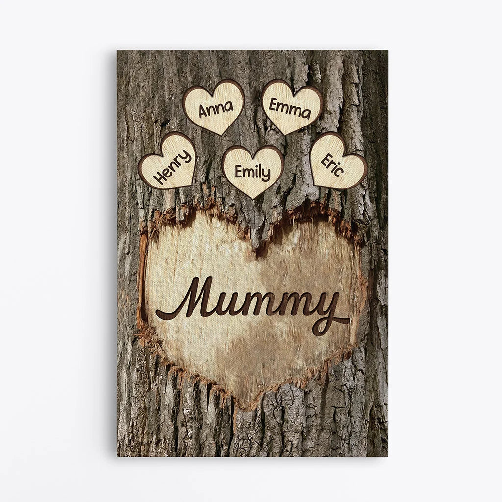 Personalised Family Wooden Heart Canvas - PRINTS10