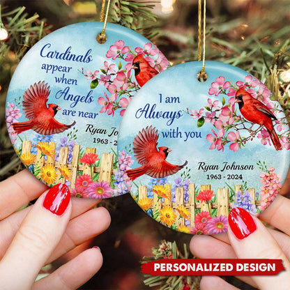 "Cardinals Appear When Angels Are Near" Personalized Ceramic Memorial Ornament - Keepsake Gift for Family