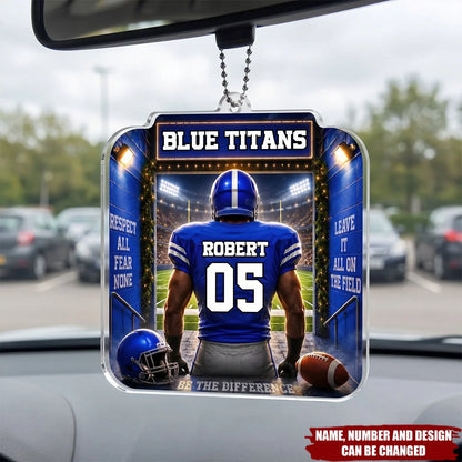 "Play Hard Win Proud" Personalized Football Acrylic Car Ornament - Custom Gift for Sports Fans