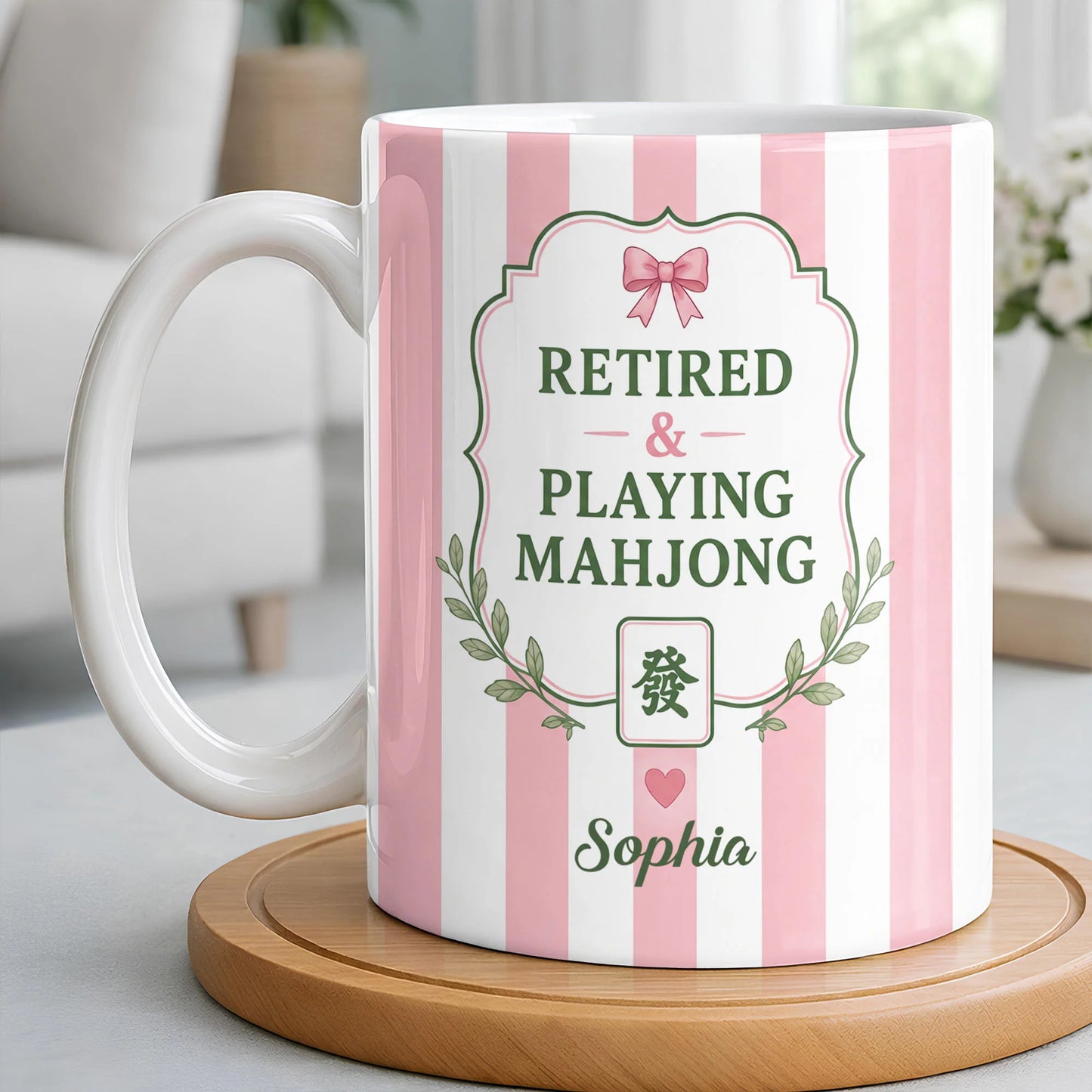Mug material and size view - Personalized Retired Mahjong Mug