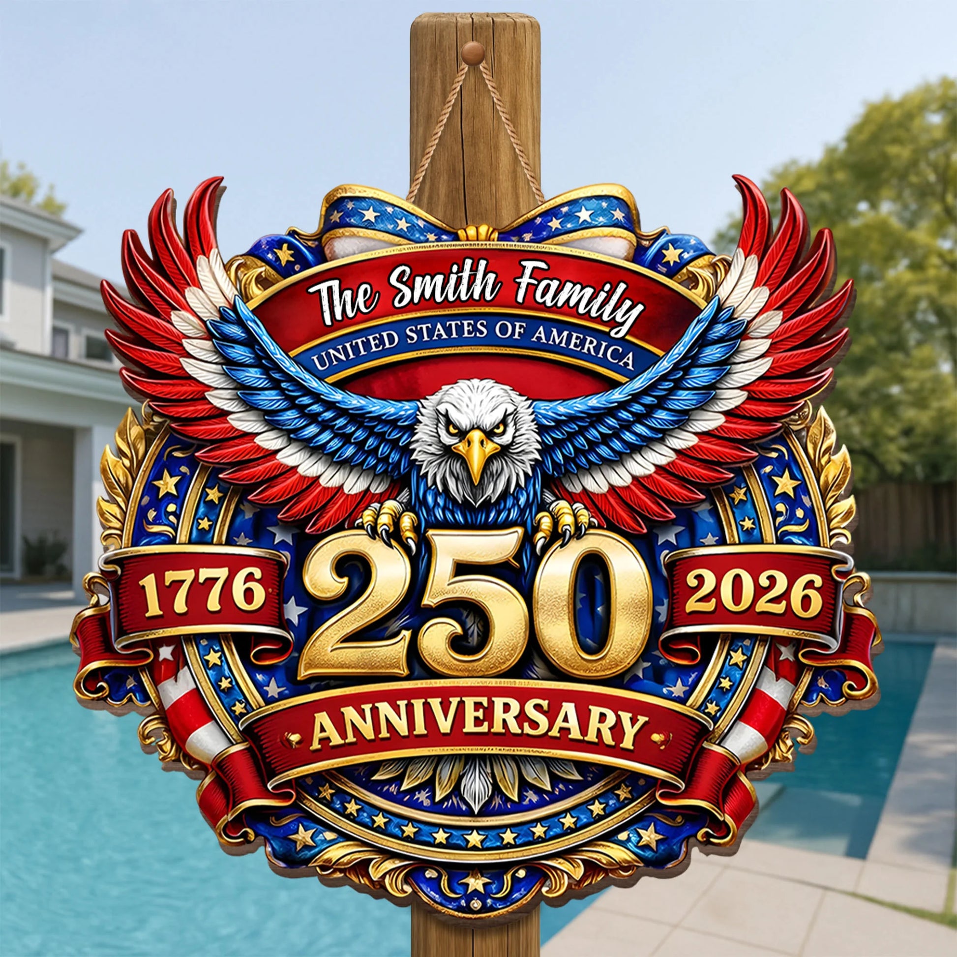 Personalized Usa 250Th Anniversary Wood Sign personalization view for Dad