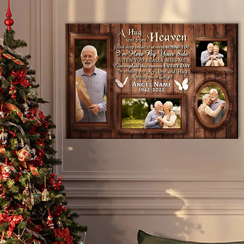 "A Hug Sent From Heaven" Personalized Memorial Canvas / Poster - Custom Wall Art for Family Sympathy Gift