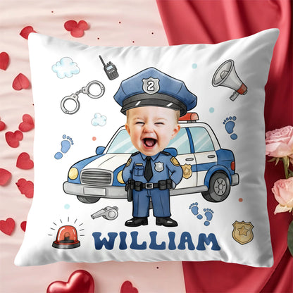 Celebrate Your Little Hero Personalized Kids Police Officer Photo Pillow - Custom Gift Decor