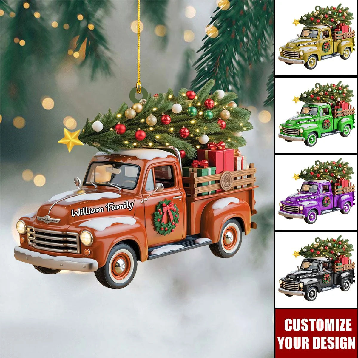 Personalized Vintage Truck Christmas Ornament - Custom Wooden Trucker Keepsake Gift