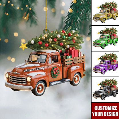 Personalized Vintage Truck Christmas Ornament - Custom Wooden Trucker Keepsake Gift