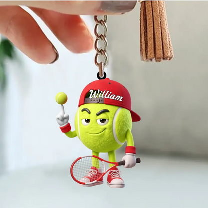 Personalized Tennis Ball Mascot Keychain - Custom Gift for Tennis Players and Coaches