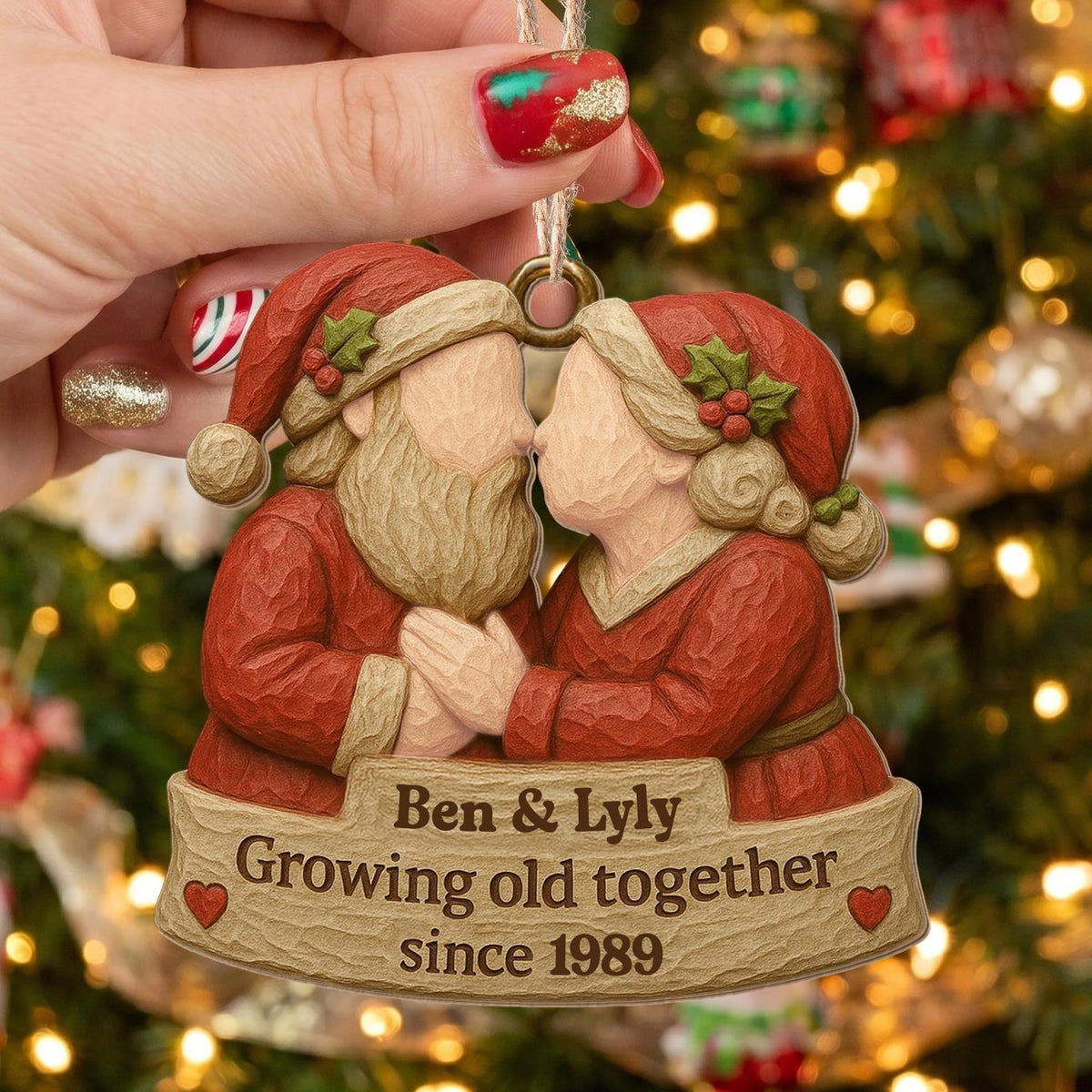 "Growing Old Together" Personalized Wood Ornament - Christmas Holiday Gift for Couples