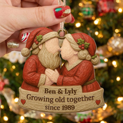 "Growing Old Together" Personalized Wood Ornament - Christmas Holiday Gift for Couples