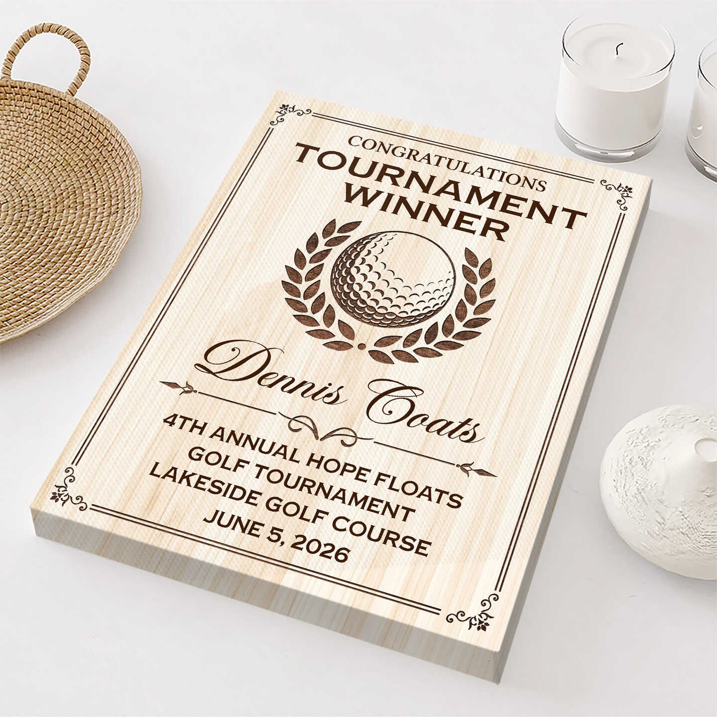 Congratulations Tournament Winner Personalized Golf Award Plaque Canvas / Poster - Custom Golfer Trophy Wall Art