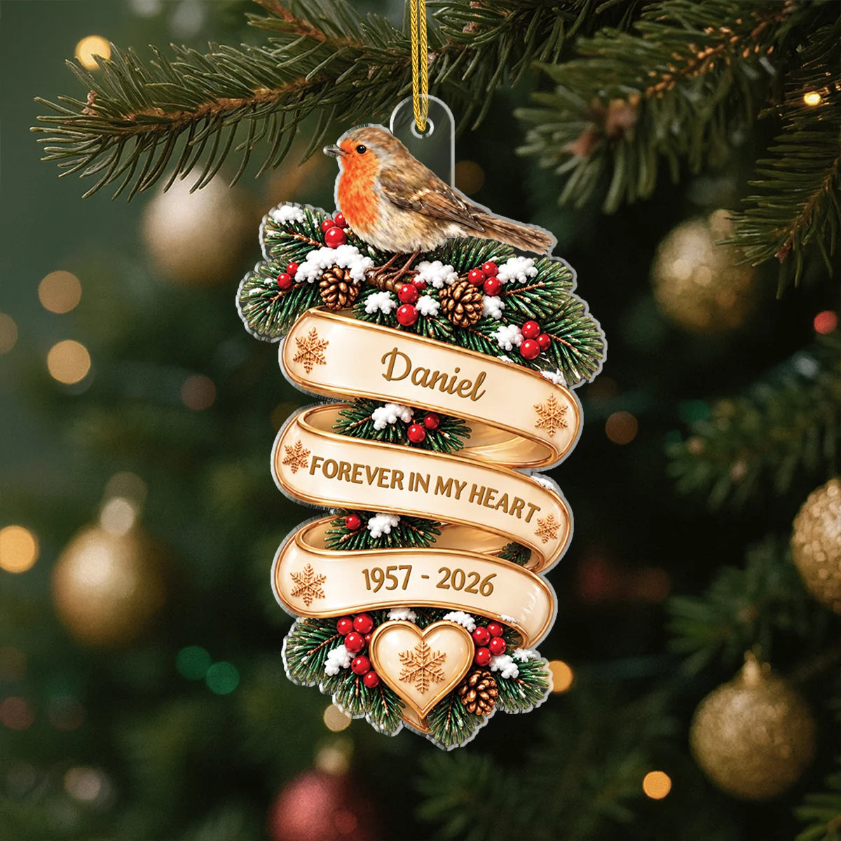 "Always With You" Personalized Cardinal Memorial Acrylic Ornament - Sympathy Christmas Keepsake for Family
